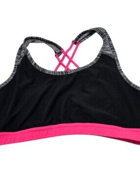 RBX Womens Sz L Strappy Back Sports Bra Neon Pink and Black